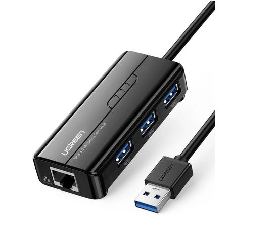  Адаптер сетевой UGreen 20265 USB 3.0 Hub with Gigabit Ethernet Adapter черный 