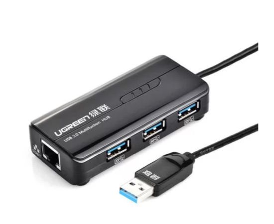  Адаптер сетевой UGreen 20265 USB 3.0 Hub with Gigabit Ethernet Adapter черный 