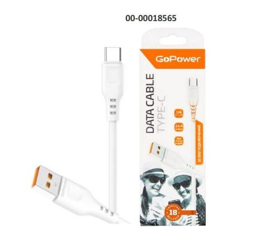  Кабель GoPower GP01T USB (m)-Type-C (m) 1.0м 2.4A ПВХ белый (1/800) 