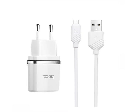  Блок питания сетевой 1 USB HOCO, C11, 1000mA, пластик, кабель микро USB, цвет: белый (1/10/100) 