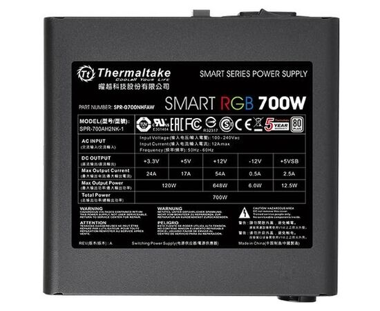  Блок питания Thermaltake Smart  RGB  [PS-SPR-0700NHSAWE-1]  700W / APFC / 80+ / ATX12V 2.3 