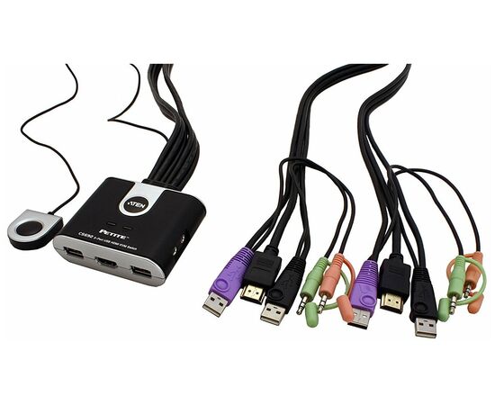  KVM-переключатель Aten CS692-AT KVM+Audio 1 user USB+HDMI - 2 cpu USB+HDMI со встр.шнурами USB+Audio 2x1.2м 1920x1200 настол., исп.стандарт 