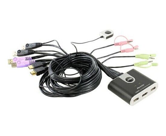  KVM-переключатель Aten CS692-AT KVM+Audio 1 user USB+HDMI - 2 cpu USB+HDMI со встр.шнурами USB+Audio 2x1.2м 1920x1200 настол., исп.стандарт 