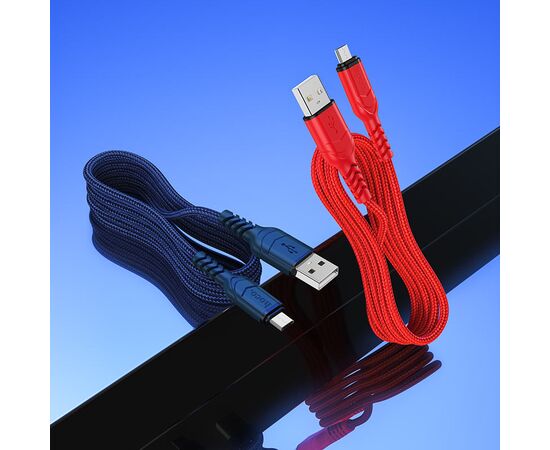  Кабель USB - микро USB HOCO X59 Victory, 2.0м, круглый, 2.4A, нейлон, цвет: синий (1/30/300) 