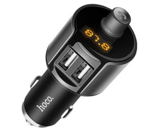  Автомобильное зарядное устройство с FM-Трансмиттер HOCO E19 Smar, 2xUSB, 2.4A, серый металлик 
