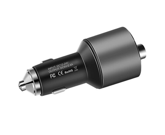  Автомобильное зарядное устройство с FM-Трансмиттер HOCO E19 Smar, 2xUSB, 2.4A, серый металлик 
