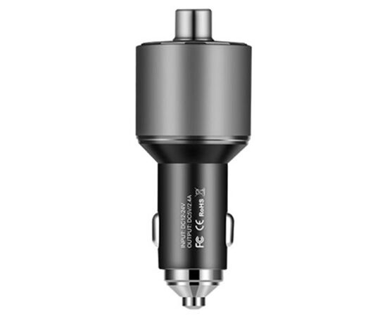  Автомобильное зарядное устройство с FM-Трансмиттер HOCO E19 Smar, 2xUSB, 2.4A, серый металлик 