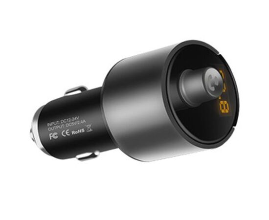 Автомобильное зарядное устройство с FM-Трансмиттер HOCO E19 Smar, 2xUSB, 2.4A, серый металлик 