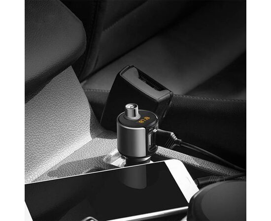  Автомобильное зарядное устройство с FM-Трансмиттер HOCO E19 Smar, 2xUSB, 2.4A, серый металлик 