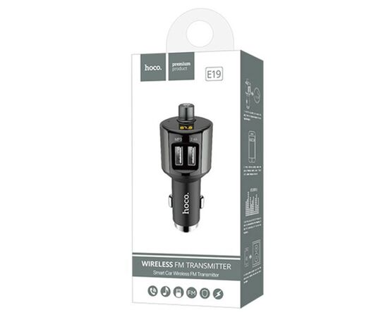  Автомобильное зарядное устройство с FM-Трансмиттер HOCO E19 Smar, 2xUSB, 2.4A, серый металлик 