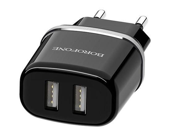  Сетевое зарядное устройство BOROFONE BA25A Outstanding 2xUSB, 2.4A, 10.8W, черный 
