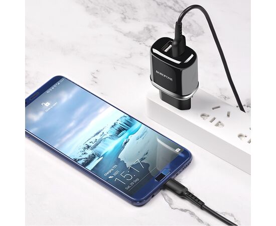  Сетевое зарядное устройство BOROFONE BA25A Outstanding 2xUSB, 2.4A, 10.8W, черный 