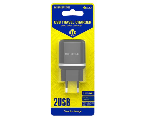  Сетевое зарядное устройство BOROFONE BA25A Outstanding 2xUSB, 2.4A, 10.8W, черный 