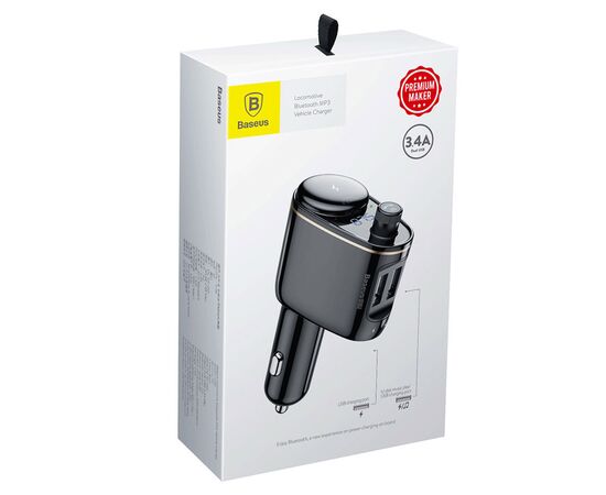  Автомобильное зарядное устройство с FM-Трансмиттер BASEUS S-06, 2xUSB + прикуриватель, 3.4A, черный 