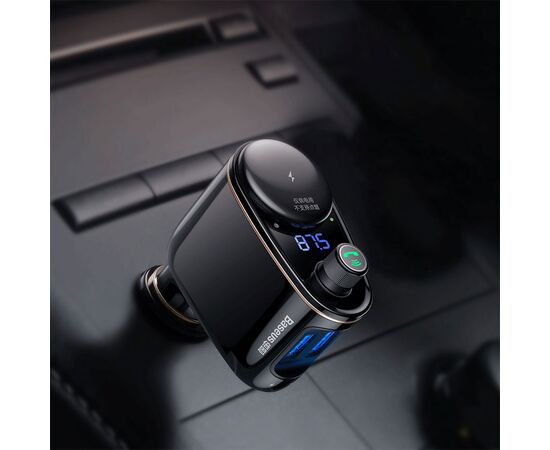  Автомобильное зарядное устройство с FM-Трансмиттер BASEUS S-06, 2xUSB + прикуриватель, 3.4A, черный 
