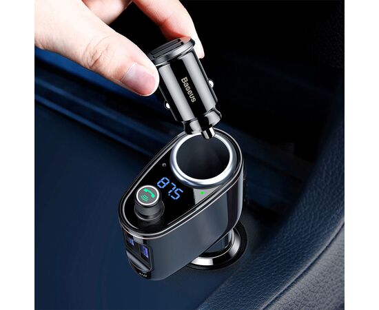  Автомобильное зарядное устройство с FM-Трансмиттер BASEUS S-06, 2xUSB + прикуриватель, 3.4A, черный 