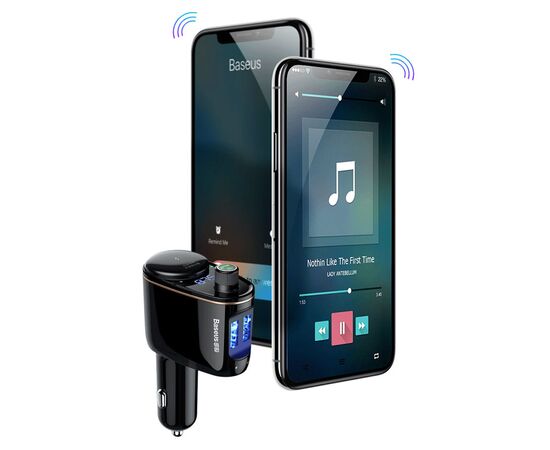  Автомобильное зарядное устройство с FM-Трансмиттер BASEUS S-06, 2xUSB + прикуриватель, 3.4A, черный 