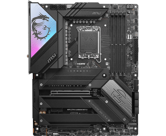  MB s1700 MSI MPG Z790 Carbon Wifi II, 4*DDR5, 2*PCIEx16, 1*PCIEx1, 5*M.2, 3*TypeC, 6*USB3.2Gen2, 4*USB3.2Gen1, 4*USB2.0, 6*SATA3.0, 2.5G, HDMI, ATX 