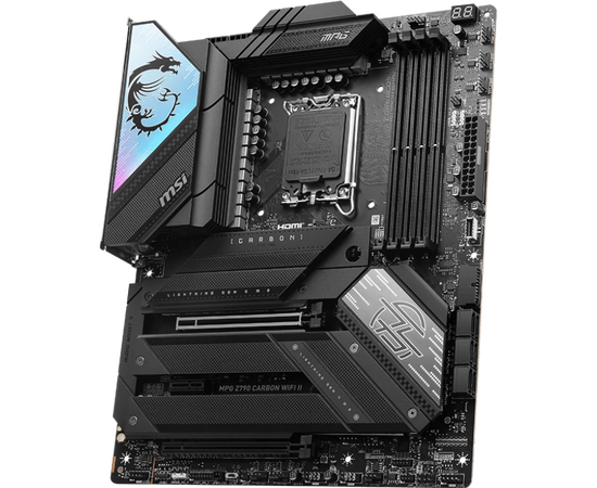  MB s1700 MSI MPG Z790 Carbon Wifi II, 4*DDR5, 2*PCIEx16, 1*PCIEx1, 5*M.2, 3*TypeC, 6*USB3.2Gen2, 4*USB3.2Gen1, 4*USB2.0, 6*SATA3.0, 2.5G, HDMI, ATX 