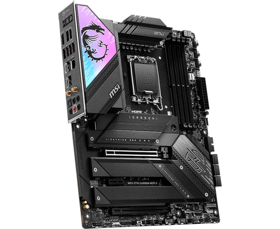  MB s1700 MSI MPG Z790 Carbon Wifi II, 4*DDR5, 2*PCIEx16, 1*PCIEx1, 5*M.2, 3*TypeC, 6*USB3.2Gen2, 4*USB3.2Gen1, 4*USB2.0, 6*SATA3.0, 2.5G, HDMI, ATX 