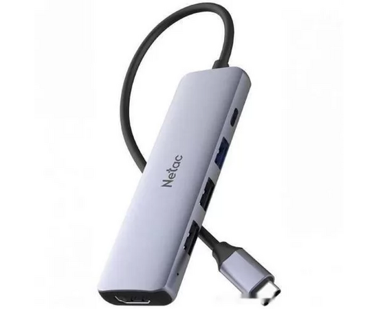  USB-концентратор Netac WF14 .(NT08WF14-30GR), 6in1 Type-C to 3xUSB3.0 + 1xHDMI( 4k/30Hz) + microSD + SD 