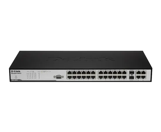  D-LINK DES-3028 Управляемый коммутатор 2 уровня с 24 портами 10/100 Мбит/с + 2 портами 1000BASE-T + 2 комбо-портами 1000BASE-T/SFP 