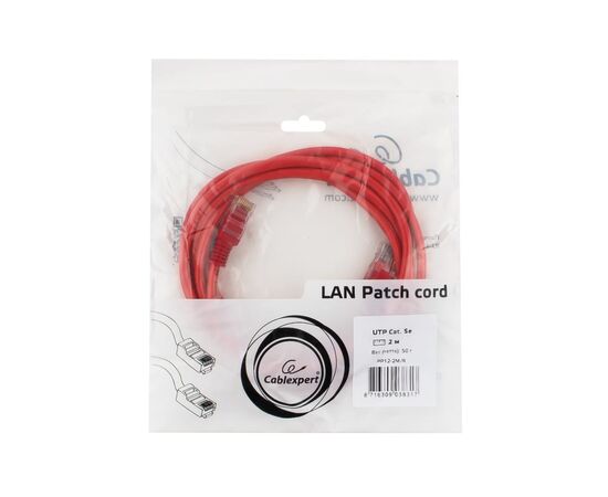  Патч-корд UTP5e, 2 м, литой, многожильный, биметалл CCA, 26AWG, PVC, красный CABLEXPERT PP12-2M/R 