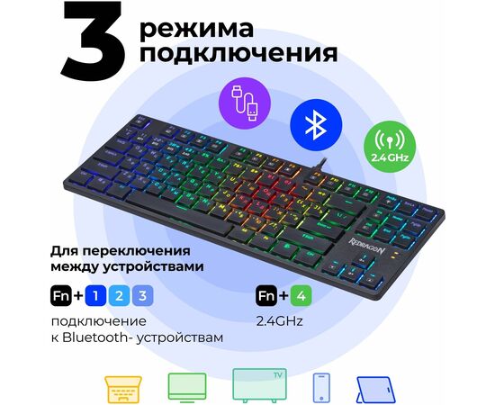  Клавиатура REDRAGON Anubis BLK черный,BT+2.4G,тонкая 70505 