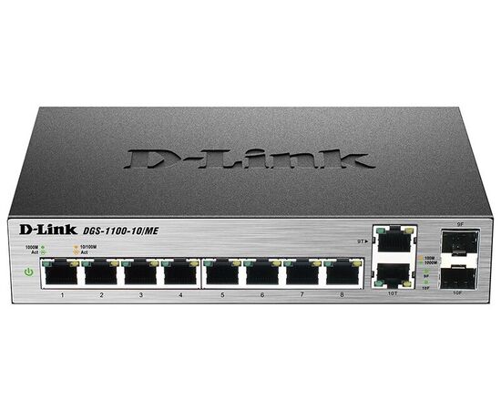  Коммутатор D-Link DGS-1100-10/ME/A2A управляемый с 8 портами 10/100/1000Base-T и 2 комбо-портами 100/1000Base-T/SFP 