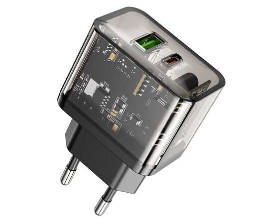  СЗУ HOCO N34 Dazzling dual-port USB-A+Type-C PD20W, Type-C to Type-C (прозрачный-черный) 