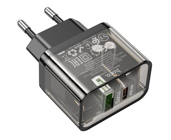  СЗУ HOCO N34 Dazzling dual-port USB-A+Type-C PD20W, Type-C to Type-C (прозрачный-черный) 
