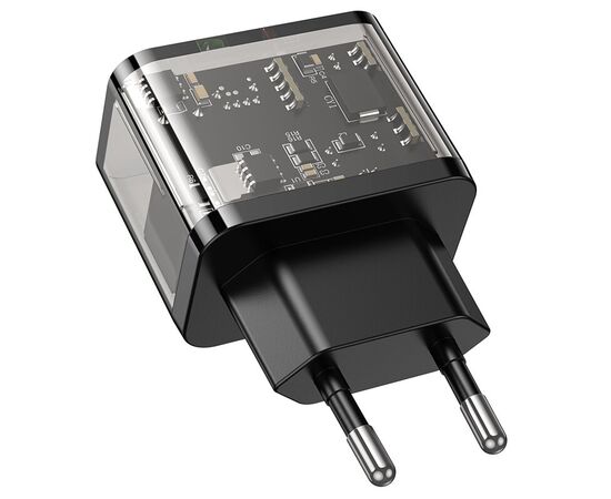  СЗУ HOCO N34 Dazzling dual-port USB-A+Type-C PD20W, Type-C to Type-C (прозрачный-черный) 