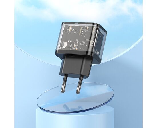  СЗУ HOCO N34 Dazzling dual-port USB-A+Type-C PD20W, Type-C to Type-C (прозрачный-черный) 