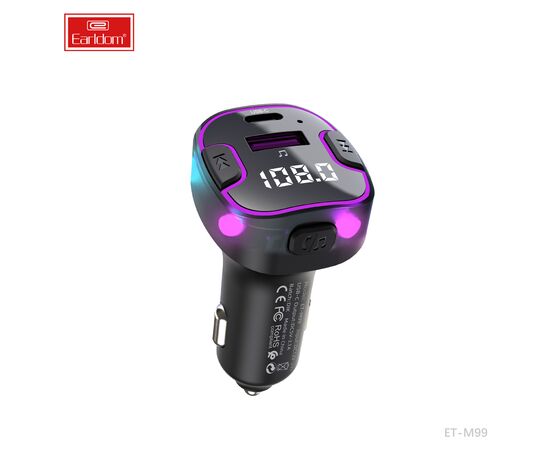  ФМ модулятор (USB выход + USB-C, Bluetooth) Earldom ET-M99, 3.1A, с подсветкой 