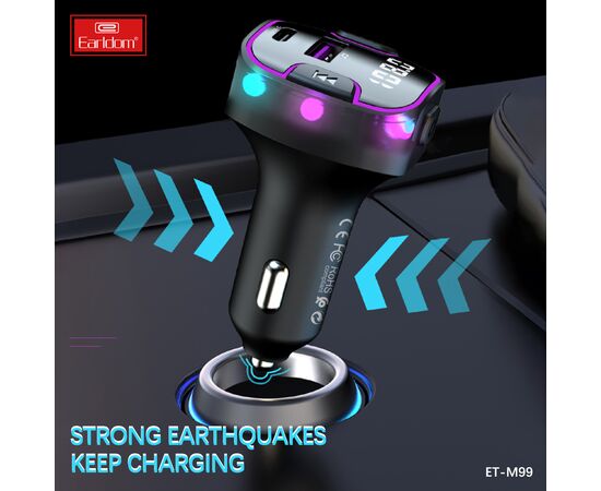  ФМ модулятор (USB выход + USB-C, Bluetooth) Earldom ET-M99, 3.1A, с подсветкой 